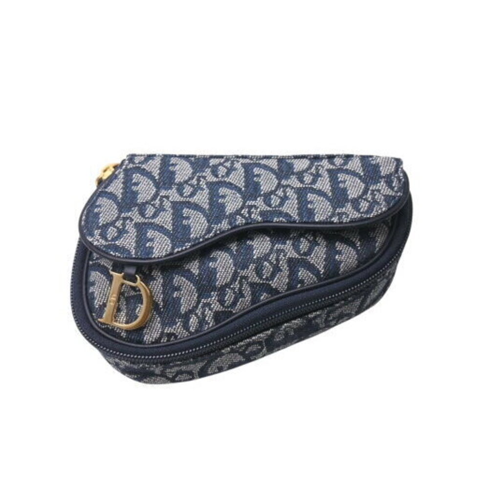 Christian Dior Trotter Saddle Pouch Navy Blue Canvas Leather